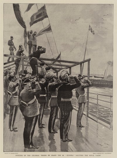 Officiers des Troupes Coloniales à Bord du SS Dunera saluant le Yacht Royal - Georges Bertin Scott